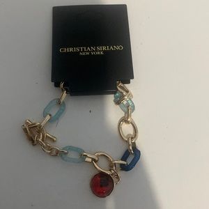 CHRISTIAN SIRIANO BLUE AND GOLD BRACELET WITH RED STONE NWT